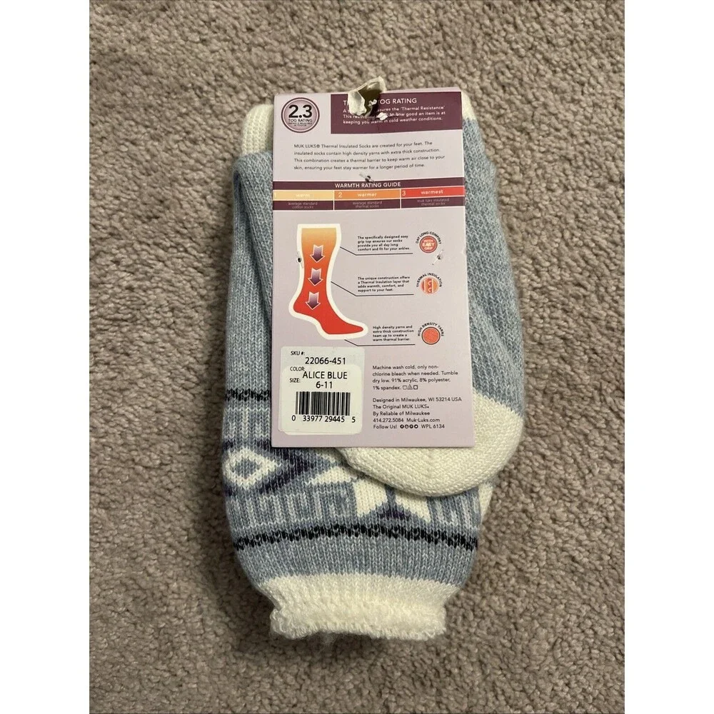 Muk Luks Womens's Heat Retainers Thermal Insulated Socks Size 6-11 Blue 2.3 TOG